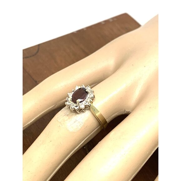 Red Gemstone Diamond Cocktail Ring 10k Yellow Gold Women's Estate Size 6.25 - Picture 12 of 13